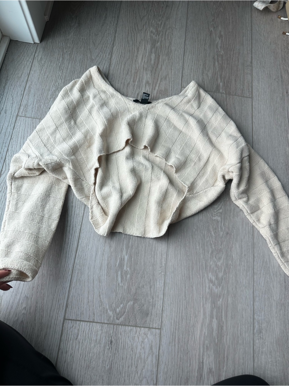 Forever 21 Cream Ribbed Cropped Sweater